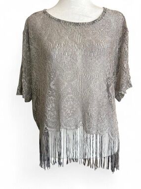 Vintage 90s Sheer Fringe Knit Boho Top Size XL